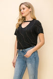 Choker Neckline Keyhole Top w/Embellishments