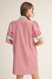 Harbor Stripe Ruffle Collar Dress - Red/White