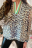 Long Sleeve V-Neck Top with Contrast Collar