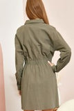 Button Closure Shirt Dress - Olive