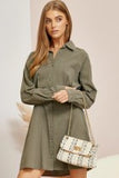 Button Closure Shirt Dress - Olive