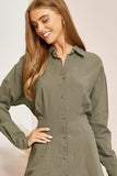 Button Closure Shirt Dress - Olive