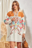 Western Tapestry Lace-Up Embroidered Dress- White