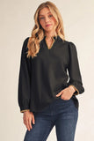Harvest Poise Contrast Trim Split Neck Blouse