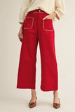 Whipstitch Pocket Cropped Wide-Leg Pants