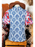 Sand n' Sea Frill Neck Blouse - Blue/White