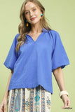 Bubbled Sleeved Solid Seersucker Top