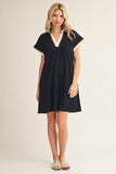 Classic Contrast Polo Dress- Black