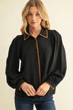 Stitch of Charm Contrast Trim Button Front Blouse