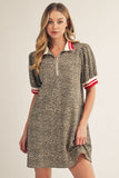 Stadium Style Quarter-Zip Dress - Leopard