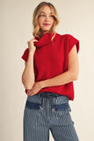 Cowl Neck Cap Sleeveless Sweater