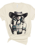 Turquoise Cowgirl Graphic Tee- Cream