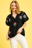 Floral Embroidered Balloon Sleeve Blouse