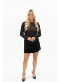 Pearl Embellished Sheer Mesh Long Sleeve Top