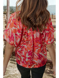 Barcelona Abstract Floral Split NeckTop - Fuchsia/Orange