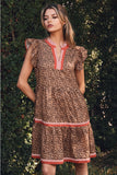 Wild Charm Stripe Trim Ruffle Dress – Leopard