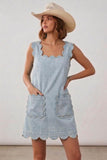 Scallop Pocket Denim Tank Mini Dress