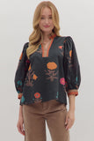 Daisy Meadow Bloom Blouse- Black Mix