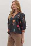 Daisy Meadow Bloom Blouse- Black Mix