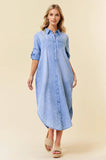 Santorini Roll-Sleeve Midi Shirt Dress
