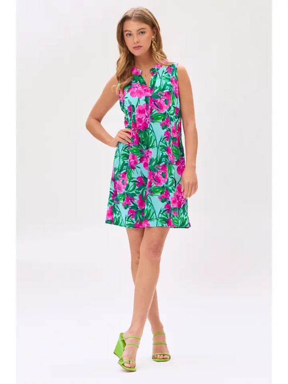 Lizzy Tropical Tank Dress - Aqua/Fuchsia