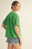 Sienna Embroidered Puff Sleeve Top- Kelly Green