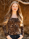 Leopard Print Square Neck Long Sleeve Top- Leopard