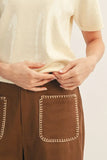 Whipstitch Pocket Cropped Wide-Leg Pants