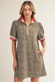 Stadium Style Quarter-Zip Dress - Leopard