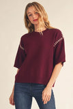Contrast Whipstitch Short Sleeve Sweater