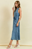 Tencil Button-Front Tie Waist Midi Dress w/Ruffle