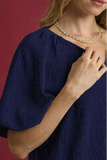 Isla Midnight Muse Puff Sleeve Top – Navy