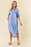 Santorini Roll-Sleeve Midi Shirt Dress