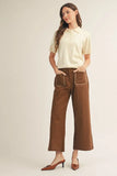 Whipstitch Pocket Cropped Wide-Leg Pants