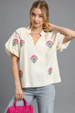 Floral Embroidered Balloon Sleeve Blouse