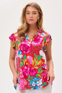 Lizzy Fluttler Sleeve Floral Tank - Red