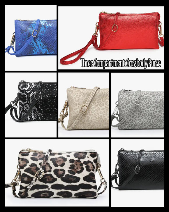 Riley Three Compartment Crossbody/Wristlet - Many Colors