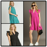 Smocked Shoulder Tiered V-Neck Dress