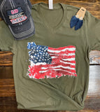 Watercolor American Flag Graphic Tee - Olive