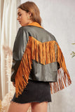 Saddle Rose Embroidered Fringe Moto Jacket