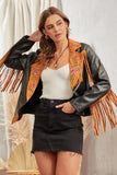 Saddle Rose Embroidered Fringe Moto Jacket