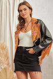 Saddle Rose Embroidered Fringe Moto Jacket