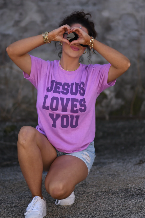 Jesus Saves Graphic Tee - Heather Lilac