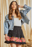 Eyelet Skirt with Floral Embroidery - Black