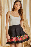 Eyelet Skirt with Floral Embroidery - Black