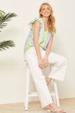 Posy Bouquet Ruffle Sleeve Blouse - Mint/Purple