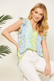 Posy Bouquet Ruffle Sleeve Blouse - Mint/Purple