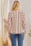 SJ Babydoll Tassel Aztec Embroidered Top - Taupe