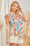SJ Flutter Sleeve Floral Embroidered Top