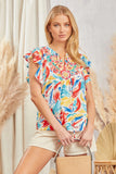 SJ Flutter Sleeve Floral Embroidered Top